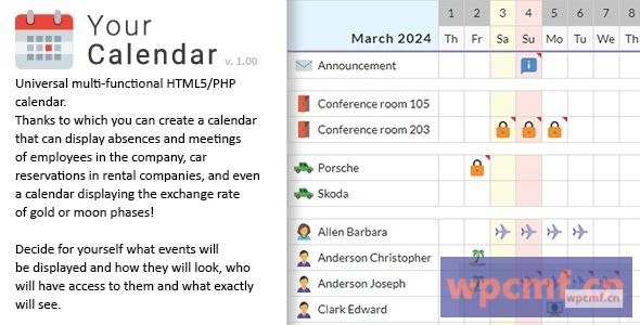 您的日历1.0版 通用多功能日历。团队、租赁、多用途日历 可代汉化