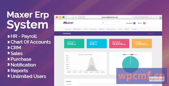 Maxer ERP系统   人力资源，金融，销售，购买，CRM，电子邮件通知 可代汉化