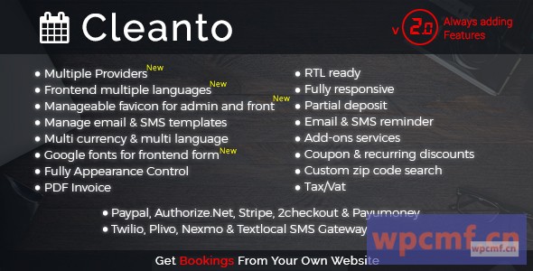 CLEANTTO V2.0    用于清洁业务的在线预订 可代汉化