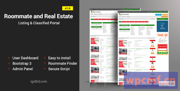 室友和房地产上市分类响应Web应用程序 可代汉化