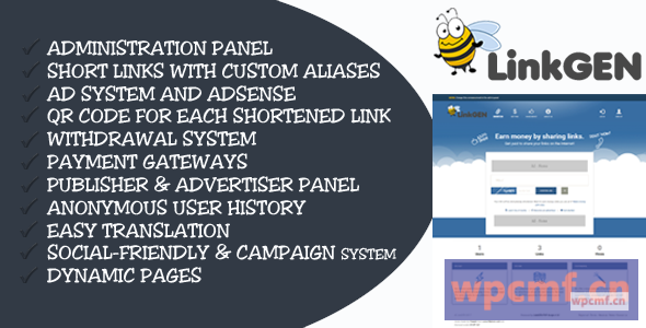 Linkgen    受货币化的Adfly克隆URL缩短PHP脚本 可代汉化