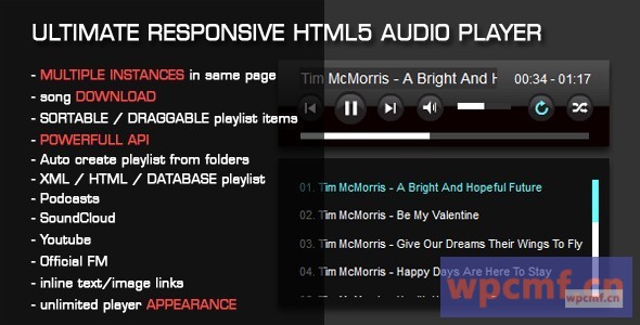 带有播放列表v3.35的HTML5音频播放器 可代汉化