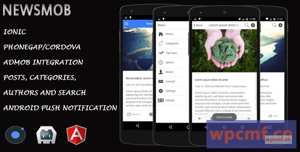 NewsMob v1.3 离子科尔多瓦Phonegap新闻混合应用和网站 可代汉化