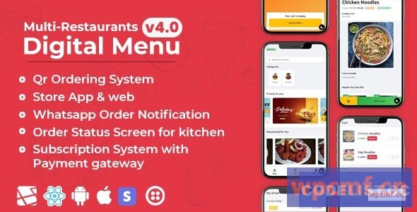 Chef V4.2     Multi Restaurant SaaS    与较少数字菜单管理面板联系    React Nation App 可代汉化