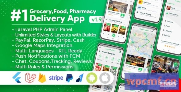 带有管理面板v1.9.0的杂货店、食品、药房、商店送货移动应用 可代汉化