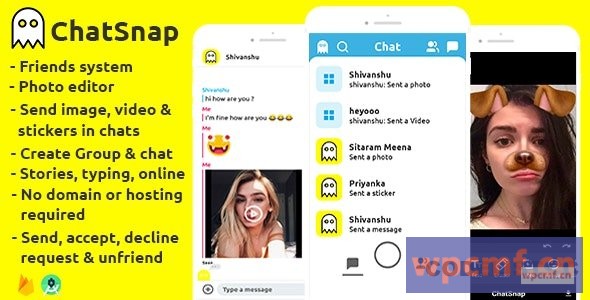 ChatSnap v1.0 Snapchat克隆社交网络好友群聊照片编辑器 + 安卓工作室 + firebase 可代汉化