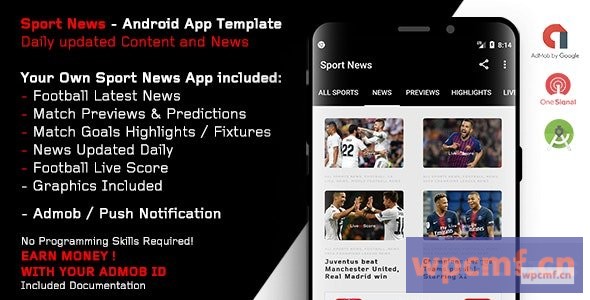 运动新闻   足球Android应用模板（Admob / Push）    4月19日 可代汉化