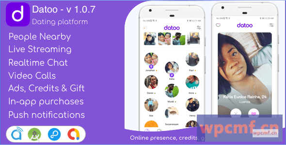 Datoo v1.0.7 带有实时蒸汽和视频通话 + 管理面板的约会平台 可代汉化