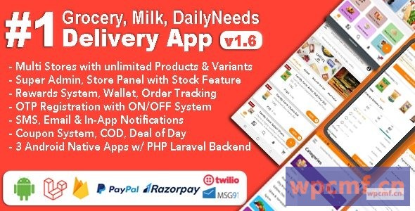 杂货和蔬菜交付Android应用程序与管理面板V1.6.3    带3个应用的多商店 可代汉化