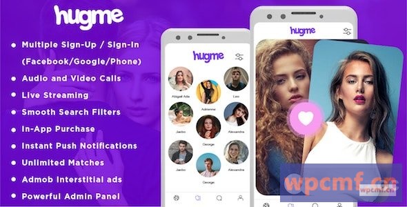 Hugme v1.0     Android本机约会应用程序，带有音频视频通话和直播 可代汉化